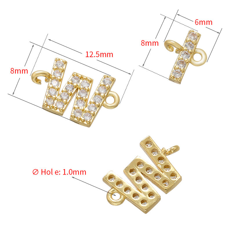 Micro Pave Gold/Silver Plated Small Letter Bracelet Connectors, DIY Necklace Findings AL748