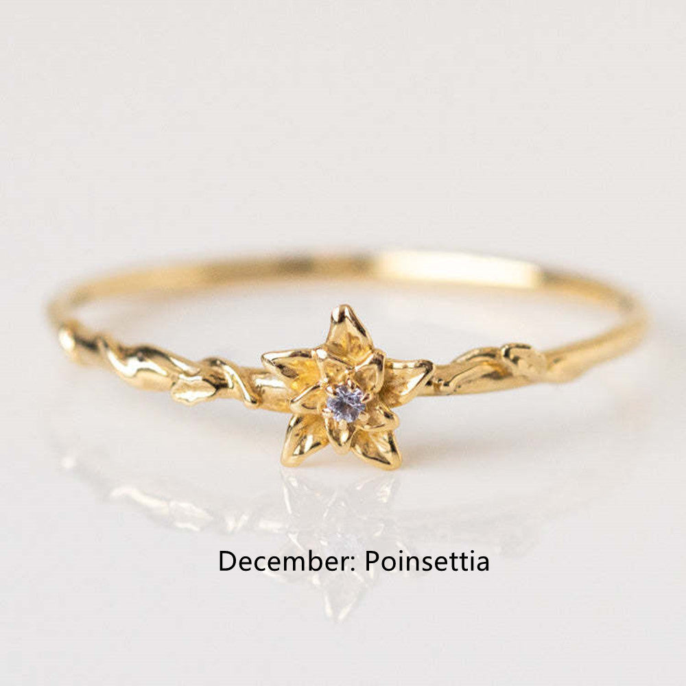 Thin Ring Birthstone Ring Zircon Ring Birth Flower Ring in Gold Plated, Fashion Simple Jewelry AL751