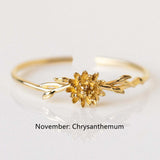 Thin Ring Birthstone Ring Zircon Ring Birth Flower Ring in Gold Plated, Fashion Simple Jewelry AL751