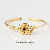 Thin Ring Birthstone Ring Zircon Ring Birth Flower Ring in Gold Plated, Fashion Simple Jewelry AL751