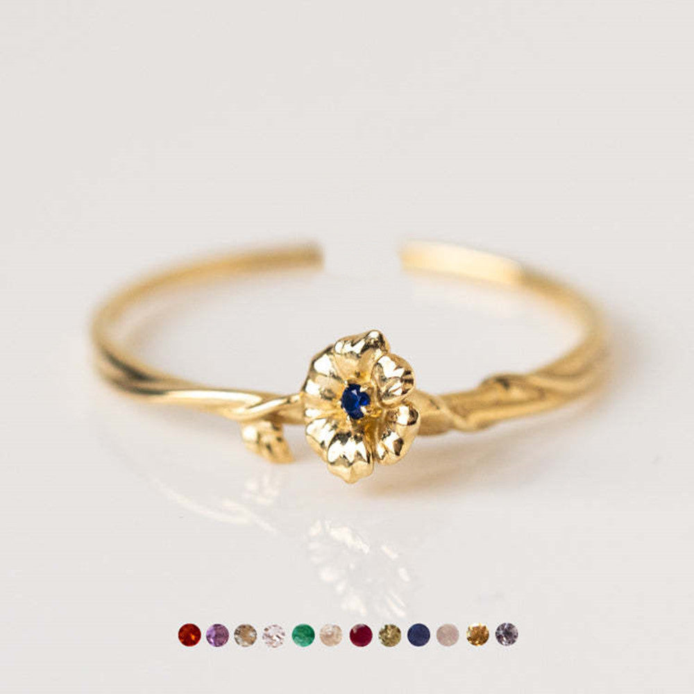 Thin Ring Birthstone Ring Zircon Ring Birth Flower Ring in Gold Plated, Fashion Simple Jewelry AL751