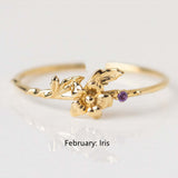 Thin Ring Birthstone Ring Zircon Ring Birth Flower Ring in Gold Plated, Fashion Simple Jewelry AL751