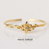 Thin Ring Birthstone Ring Zircon Ring Birth Flower Ring in Gold Plated, Fashion Simple Jewelry AL751