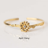 Thin Ring Birthstone Ring Zircon Ring Birth Flower Ring in Gold Plated, Fashion Simple Jewelry AL751