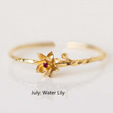 Thin Ring Birthstone Ring Zircon Ring Birth Flower Ring in Gold Plated, Fashion Simple Jewelry AL751