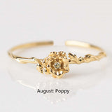 Thin Ring Birthstone Ring Zircon Ring Birth Flower Ring in Gold Plated, Fashion Simple Jewelry AL751