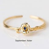 Thin Ring Birthstone Ring Zircon Ring Birth Flower Ring in Gold Plated, Fashion Simple Jewelry AL751