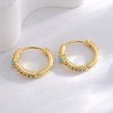 Skinny Gold Plated Brass Round Blue Opal Earrings, CZ Micro Pave Hoop Earring Jewelry AL752