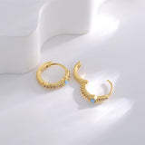 Skinny Gold Plated Brass Round Blue Opal Earrings, CZ Micro Pave Hoop Earring Jewelry AL752