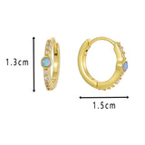 Skinny Gold Plated Brass Round Blue Opal Earrings, CZ Micro Pave Hoop Earring Jewelry AL752