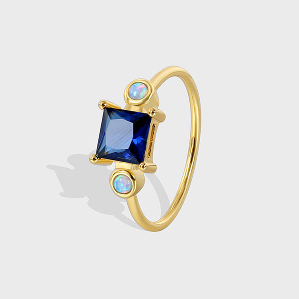 Gold Plated Brass Round Opal Square Zircon Ring, Fashion Jewelry AL753