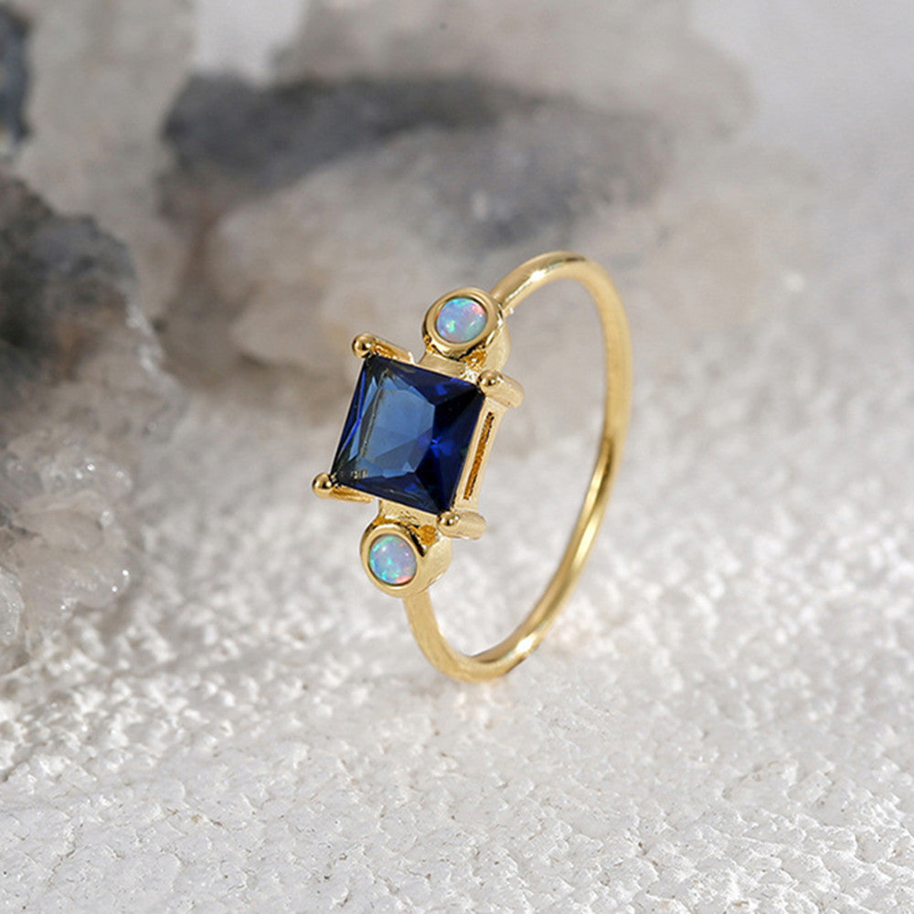 Gold Plated Brass Round Opal Square Zircon Ring, Fashion Jewelry AL753