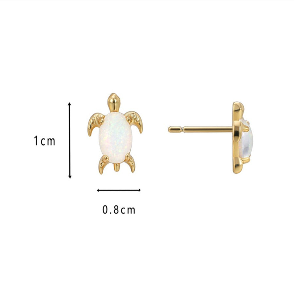 Gold Plated Brass Turtle White Opal Stud Earrings AL754