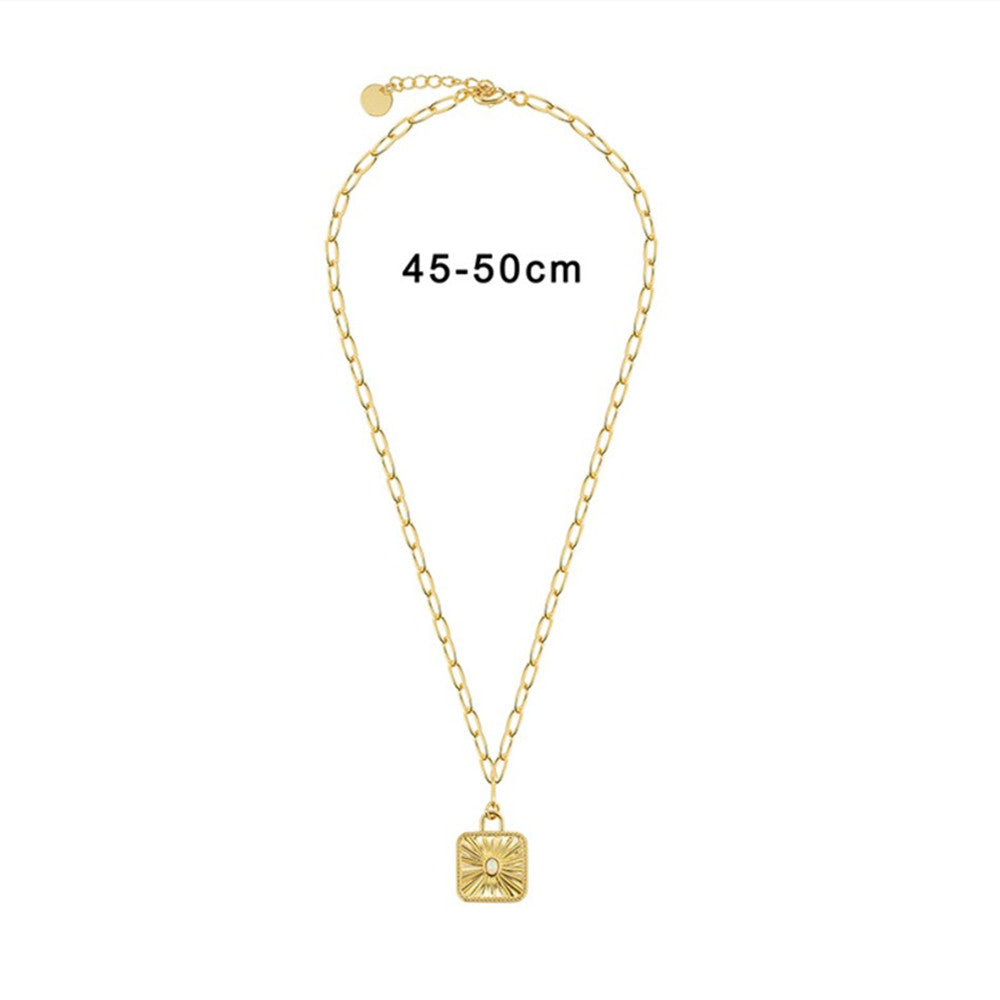 18” Gold Plated Brass Square Sun Light White Opal Pendant Necklace, Opal Fashion Jewelry AL755