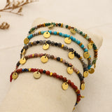 Gold Coin Blue Howlite Stones Beaded Bracelet, Titanium Steel Handmade Boho Jewelry AL756