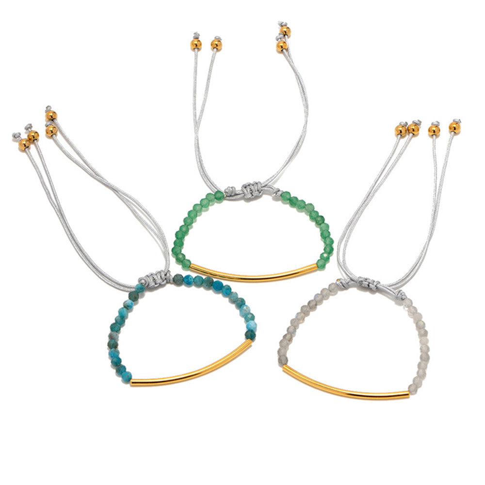 Adjustable Natural Stone Beads Bracelet, Gold Titanium Stainless Steel Tube, Handmade Boho Jewelry AL757