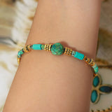 Bohemian Gold Titanium Steel Natural Turquoise, African Turquoise Beads Bracelet, Handmade Boho Jewelry AL758