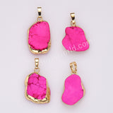 Gold Plated Freeform Pink Howlite Turquoise Pendant Bead, For Jewelry Making AL759