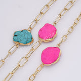 14" Gold Plated Pink Howlite & Bue Howlite Turquoise Choker Necklace, Boho Jewelry AL762