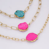 14" Gold Plated Pink Howlite & Bue Howlite Turquoise Choker Necklace, Boho Jewelry AL762