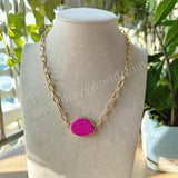 14" Gold Plated Pink Howlite & Bue Howlite Turquoise Choker Necklace, Boho Jewelry AL762