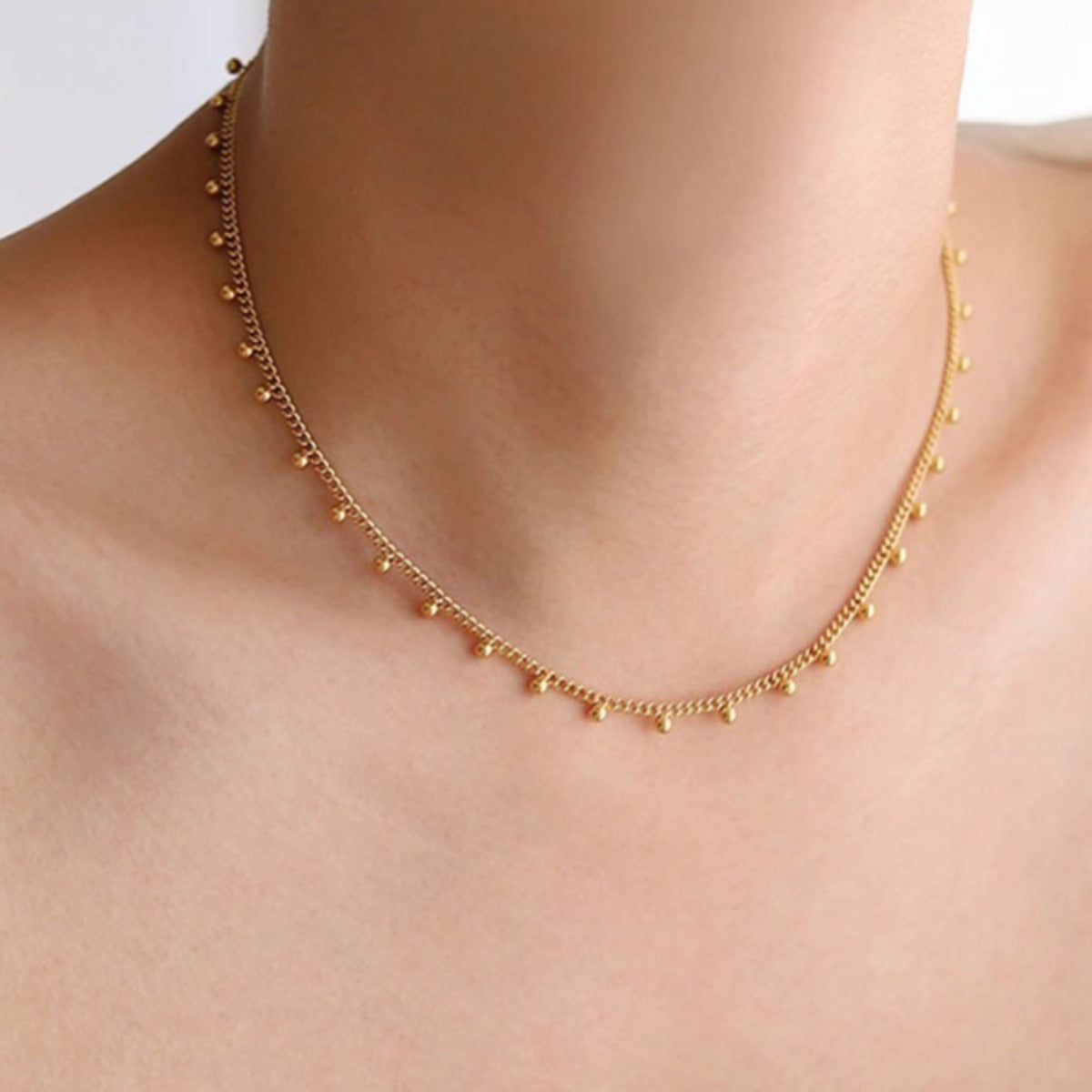 Lace Gold Ball Beads Cable Chain Titanium Stainless Steel Choker Necklace AL766