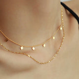 Gold Sequin Diamond Double Layer Glitter Chain Necklace Titanium Stainless Steel AL768