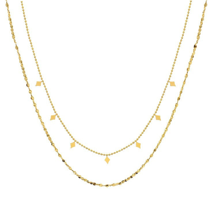 Gold Glitter Sequin Diamond Double Layer Necklace Titanium Stainless Steel AL768