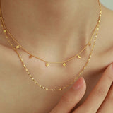 Gold Sequin Diamond Double Layer Glitter Chain Necklace Titanium Stainless Steel AL768