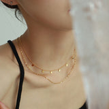 Gold Sequin Diamond Double Layer Glitter Chain Necklace Titanium Stainless Steel AL768