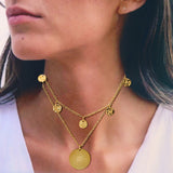 Bohemia Gold Hammered Coin Necklace, Evil Eye Stelliform Necklace, Sun Star Pendant Necklace AL772