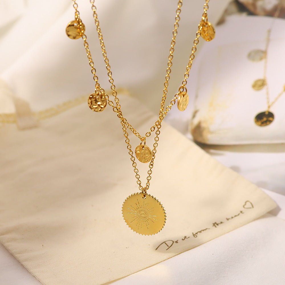 Bohemia Gold Hammered Coin Necklace, Evil Eye Sun Star Pendant Necklace AL772