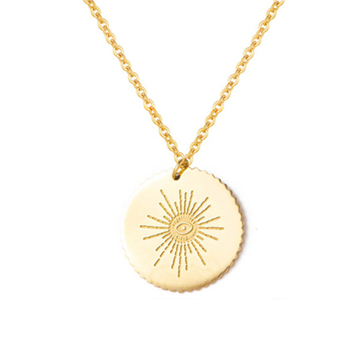 Bohemia Gold Hammered Coin Necklace, Evil Eye Sun Star Pendant Necklace AL772