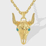 18" Western Gold Plated Brass Bull Head Necklace, Longhorn Necklace, Boho Jewelry  AL773