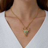 18" Western Gold Plated Brass Bull Head Necklace, Longhorn Necklace, Boho Jewelry  AL773