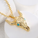 18" Western Gold Plated Brass Bull Head Necklace, Longhorn Necklace, Boho Jewelry  AL773