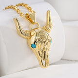 18" Western Gold Plated Brass Bull Head Necklace, Longhorn Necklace, Boho Jewelry  AL773