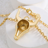 18" Western Gold Plated Brass Bull Head Necklace, Longhorn Necklace, Boho Jewelry  AL773