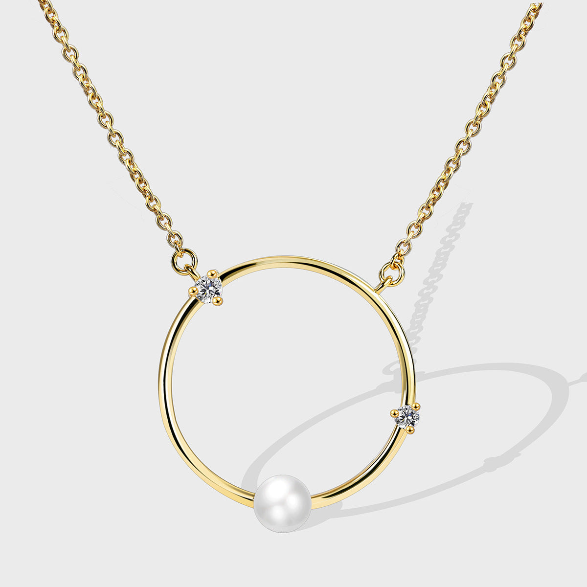 Gold Plated Brass Daily Wear Circle Round Zircon Pearl Necklace Dainty Jewelry AL774