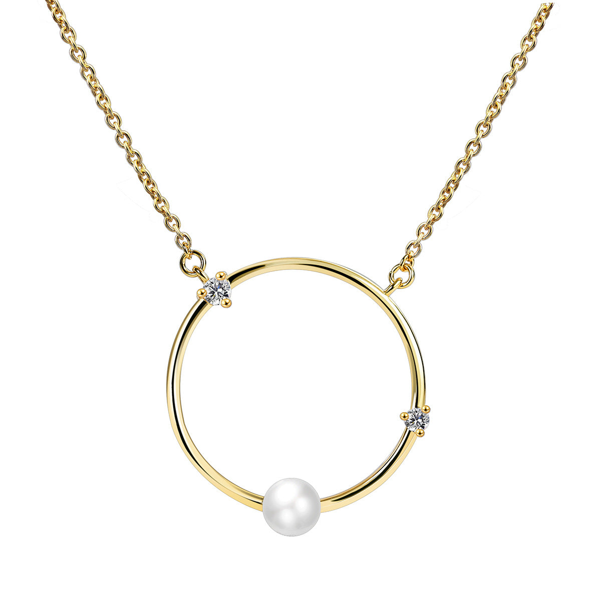 Gold Plated Brass Daily Wear Circle Round Zircon Pearl Necklace Dainty Jewelry AL774