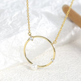 Gold Plated Brass Daily Wear Circle Round Zircon Pearl Necklace Dainty Jewelry AL774