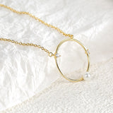 Gold Plated Brass Daily Wear Circle Round Zircon Pearl Necklace Dainty Jewelry AL774