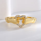 Dainty Gold Holding Hand With Heart Zirconia Ring Fashion Jewelry AL775