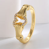 Dainty Gold Holding Hand With Heart Zirconia Ring Fashion Jewelry AL775