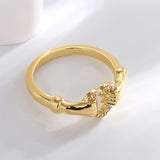 Dainty Gold Holding Hand With Heart Zirconia Ring Fashion Jewelry AL775