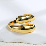 Smooth Gold Plated Brass Double Drop Ring Adjustable Fashion Jewelry AL777