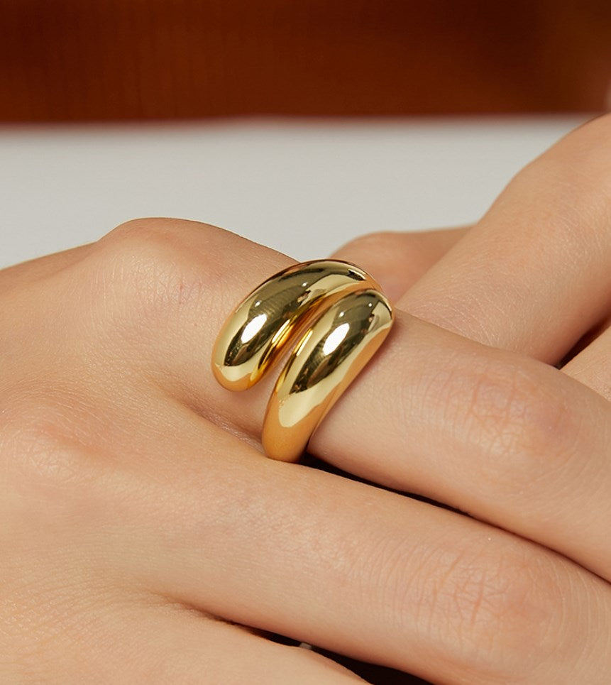 Polish Gold Plated Brass Water Drop Wrap Ring Adjustable Fashion Boho Jewelry AL777