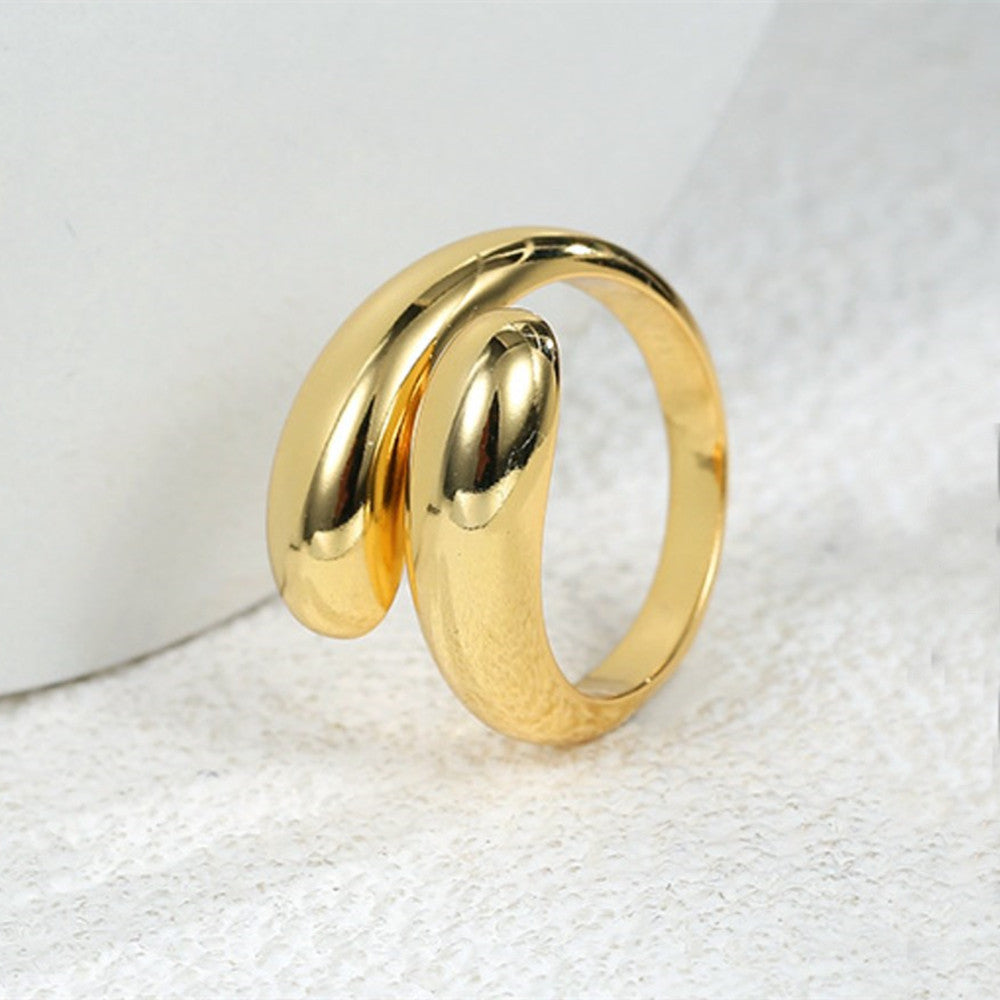 Polish Gold Plated Brass Water Drop Wrap Ring Adjustable Fashion Boho Jewelry AL777