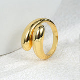 Smooth Gold Plated Brass Double Drop Ring Adjustable Fashion Jewelry AL777