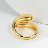 Smooth Gold Plated Brass Double Drop Ring Adjustable Fashion Jewelry AL777